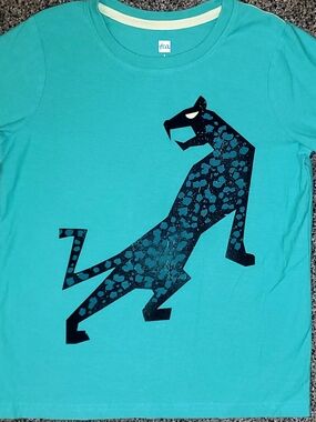 Tea Collection Sz 7 Turquoise Cat Graphic Long Sleeved Shirt Vguc